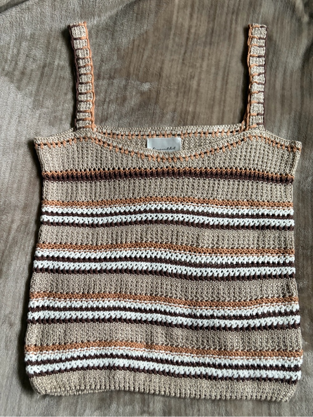 Striped Knit Tank Top in Beige, Brown & White